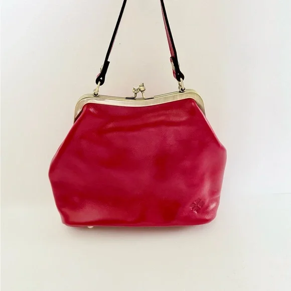 Patricia Nash Laureana Kisslock Small Satchel Bag Red Leather Top Handle Chain - Picture 2 of 10